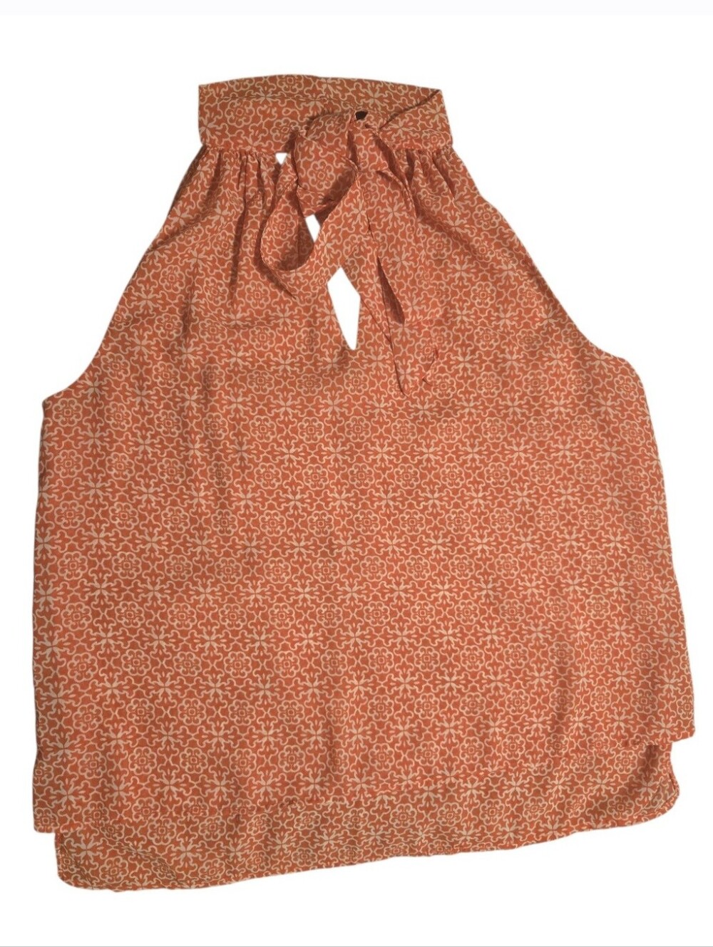 Banana Republic Orange White Floral Halter Tie Neck Sleeveless Blouse Size S